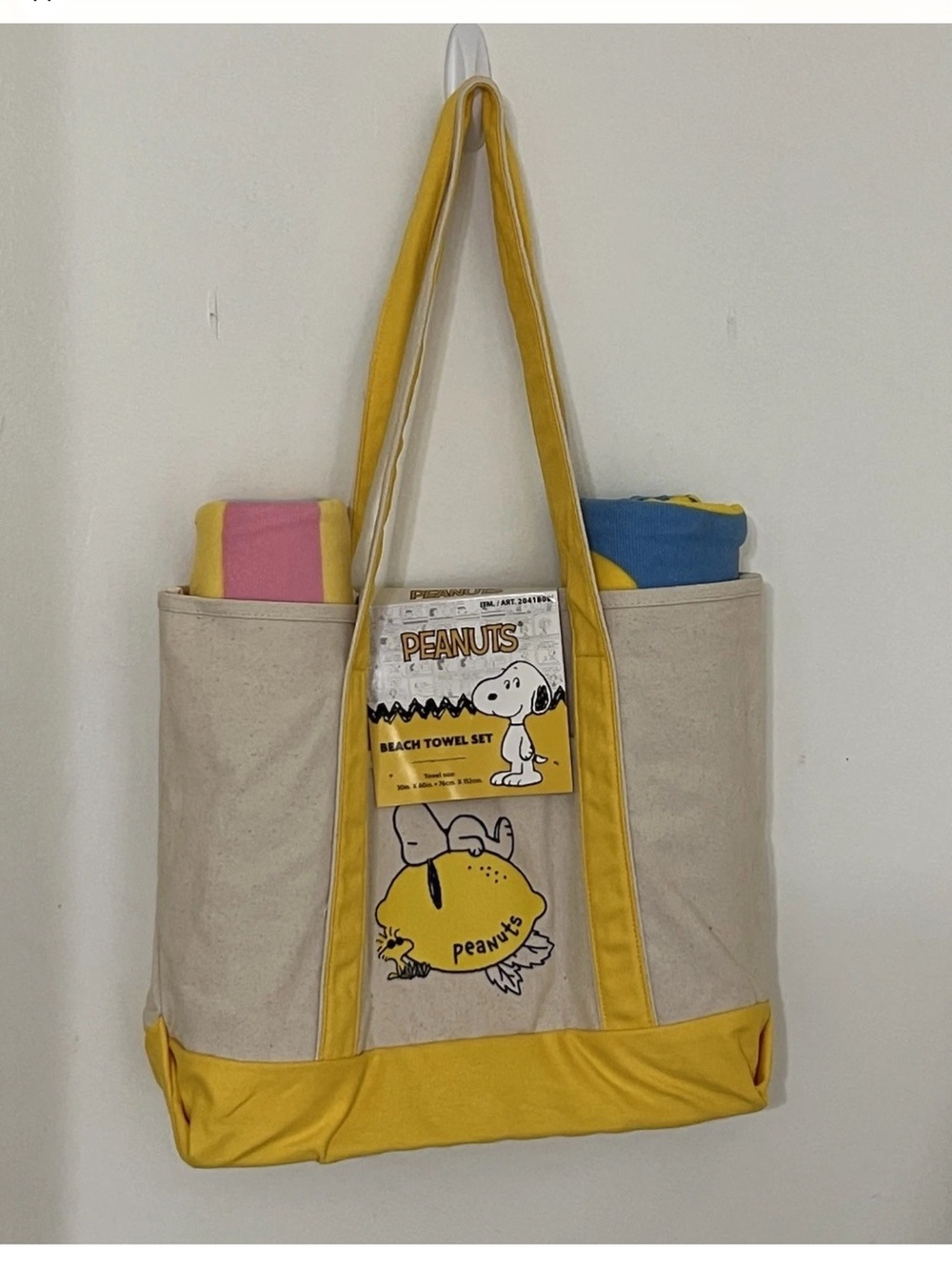 Peanut beach towel set ( 2-Pack) Yellow Tote bag 60x30